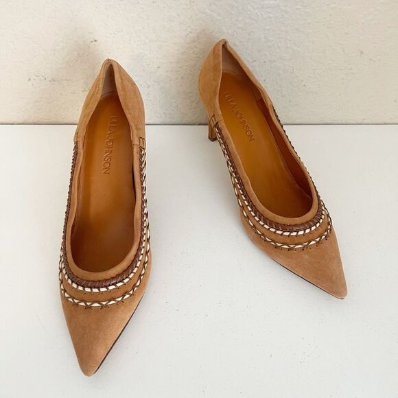 Ulla Johnson Blanca Whipstitch brown suede heels.  Lux boho 38/7.5 8  NEW - Picture 4 of 17